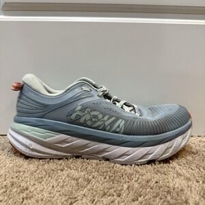 Hoka One One Bondi 7 Shoes Womens Size 8.5 Gray White Running Sneakers Cushioned